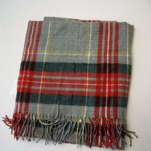 J CREW NWT New Tartan Plaid Blanket Wrap Scarf Shaw Fringe Gray Red Green